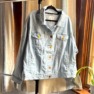 Light Blue Oversized Denim Jacket with Collared Neckline